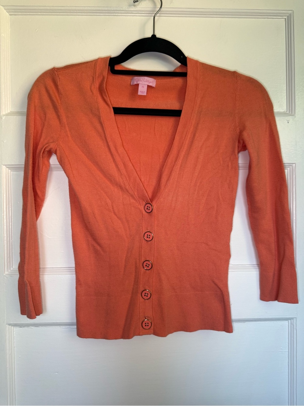 Lilly Pulitzer Kaitlin Orange V‑Neck Button Front Cardigan 3/4 Sleeve Preppy XS